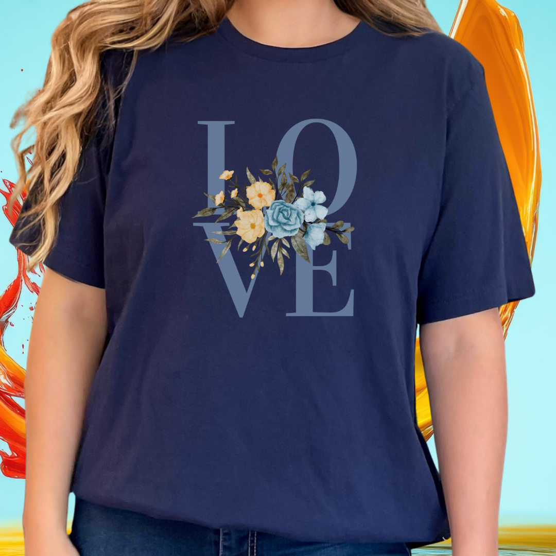 LOVE Blue Typography with Blue & Yellow Flowers