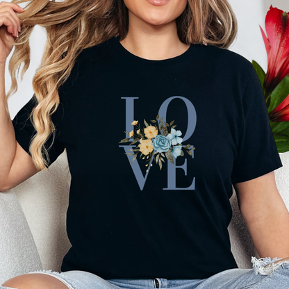 LOVE Blue Typography with Blue & Yellow Flowers