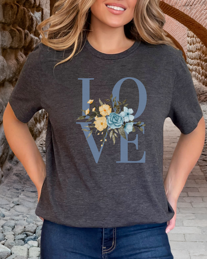 LOVE Blue Typography with Blue & Yellow Flowers