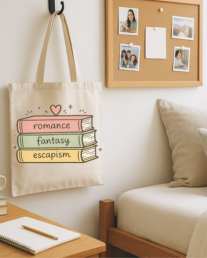 Book Lover Canvas Tote — Romance, Fantasy, Escapism Tote