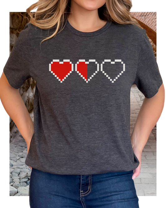 Pixel Heart Tee — Low Battery Love T‑Shirt