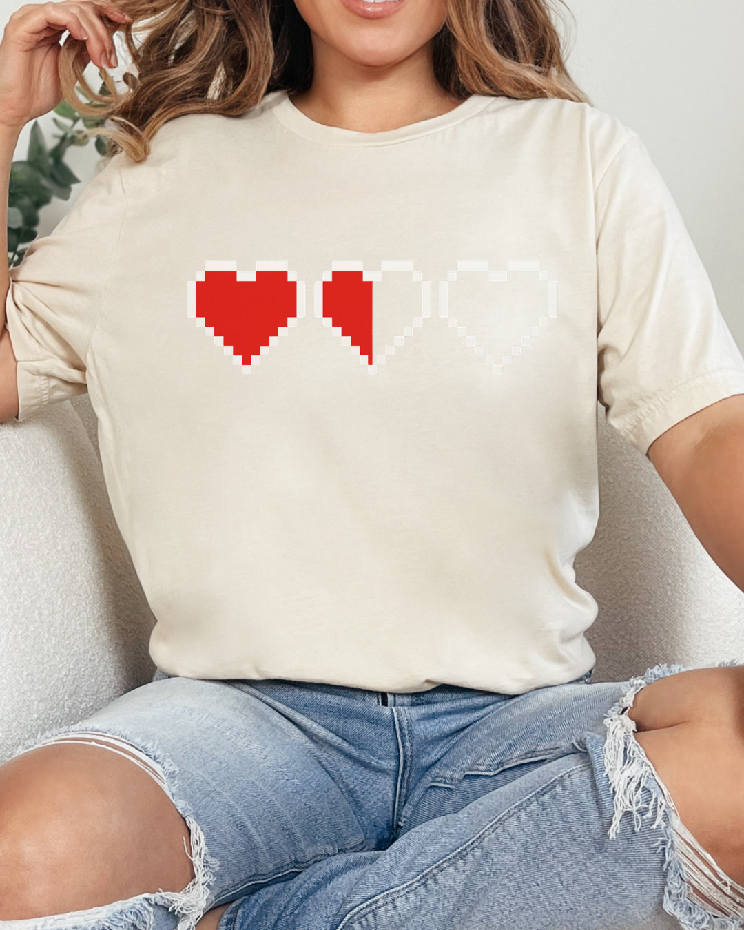 Pixel Heart Tee — Low Battery Love T‑Shirt