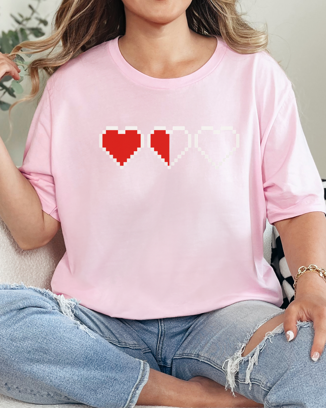 Pixel Heart Tee — Low Battery Love T‑Shirt