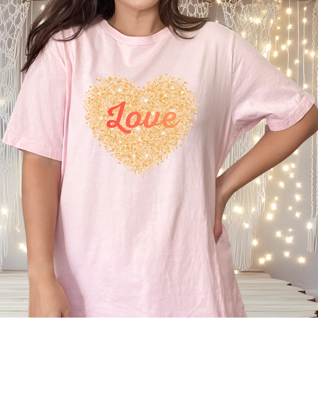 Gold Glitter Love Heart Graphic Tee