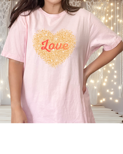 Gold Glitter Love Heart Graphic Tee