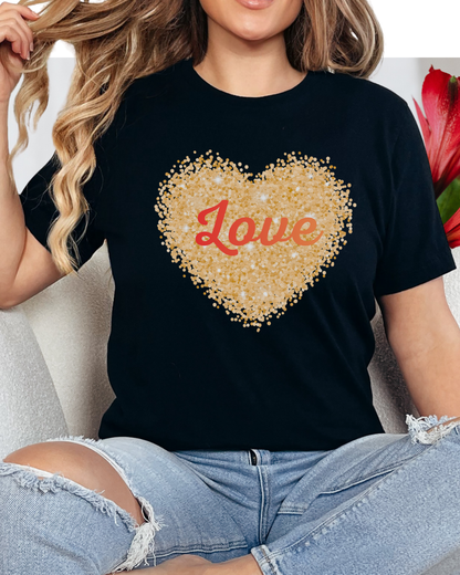 Gold Glitter Love Heart Graphic Tee