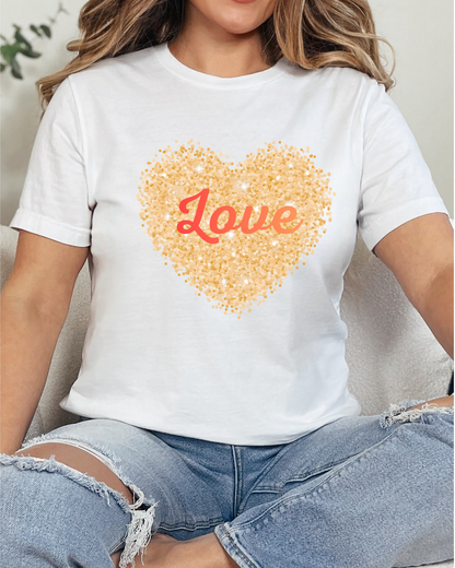 Gold Glitter Love Heart Graphic Tee