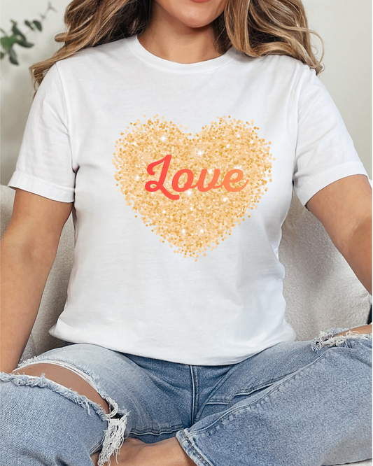 Gold Glitter Love Heart Graphic Tee