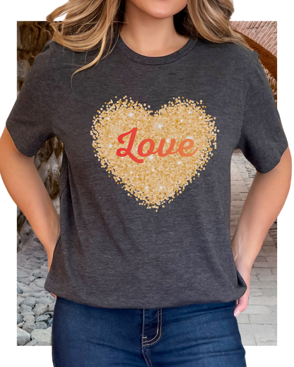 Gold Glitter Love Heart Graphic Tee