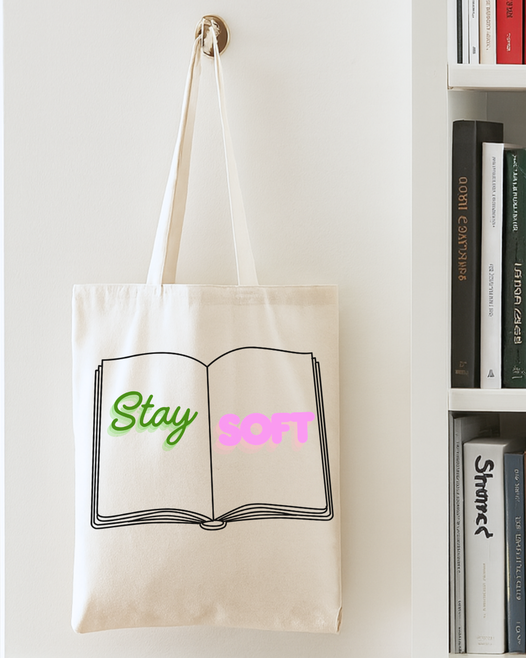 Stay Soft Book Tote Bag — Cute Aesthetic Canvas Shopper