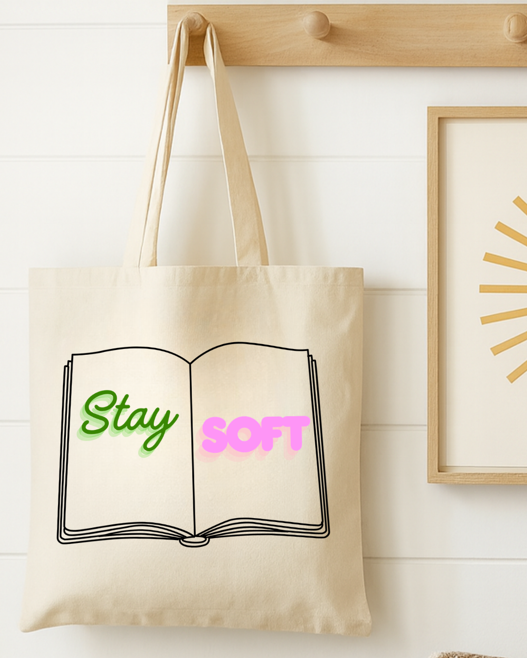 Stay Soft Book Tote Bag — Cute Aesthetic Canvas Shopper