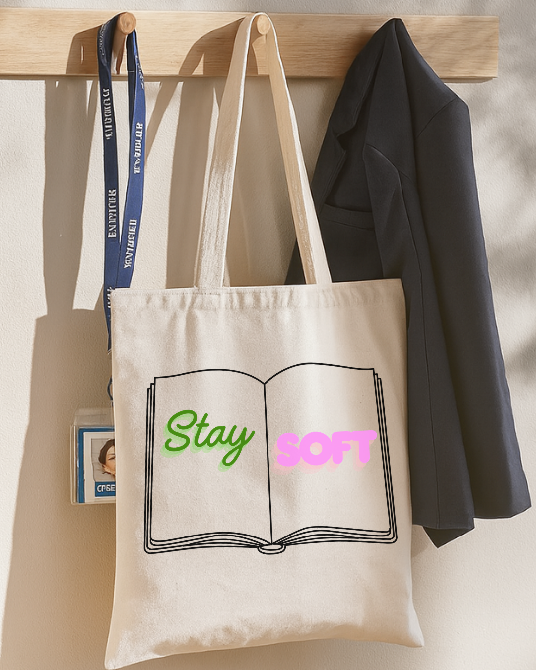 Stay Soft Book Tote Bag — Cute Aesthetic Canvas Shopper