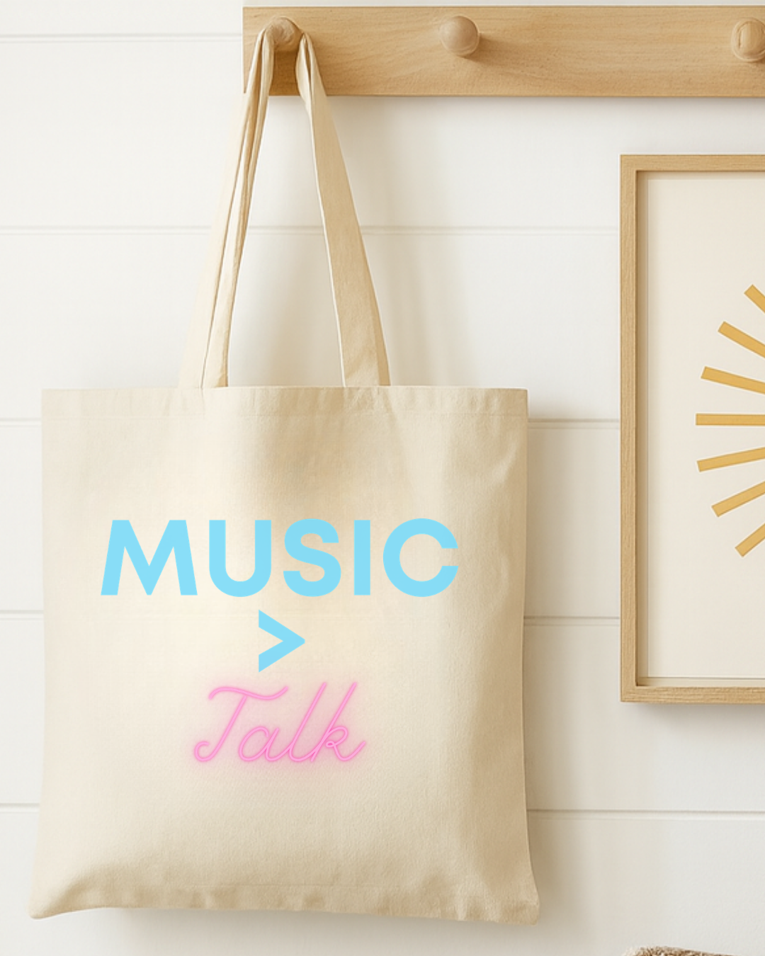 Music > Talk Cotton Canvas Tote, Lightweight Music Lover Grocery & Book Bag