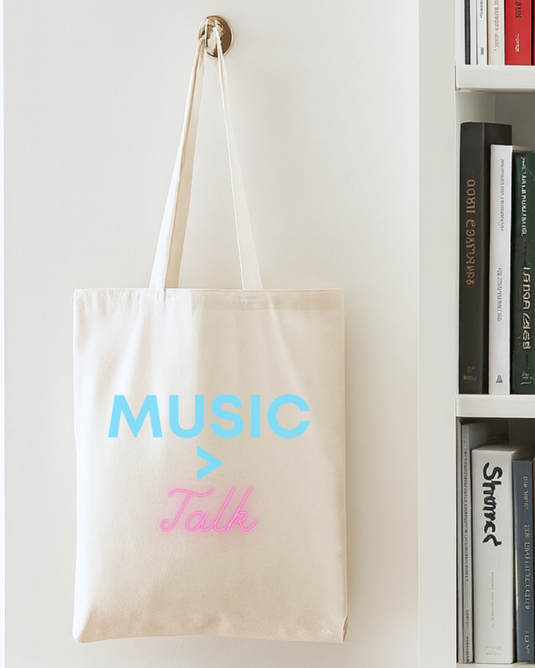 Music > Talk Cotton Canvas Tote, Lightweight Music Lover Grocery & Book Bag