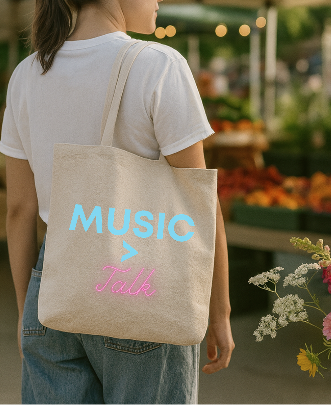 Music > Talk Cotton Canvas Tote, Lightweight Music Lover Grocery & Book Bag