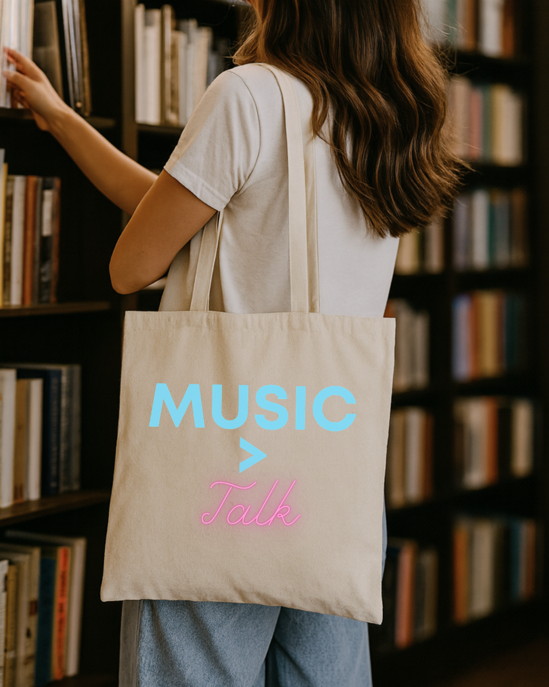 Music > Talk Cotton Canvas Tote, Lightweight Music Lover Grocery & Book Bag