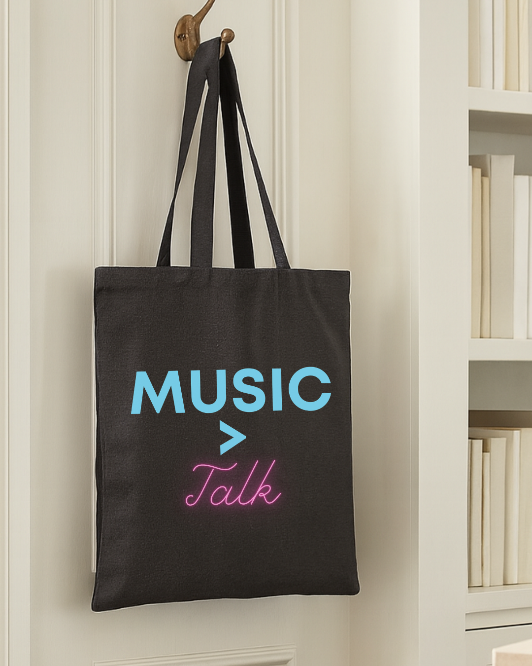 Music > Talk Cotton Canvas Tote, Lightweight Music Lover Grocery & Book Bag