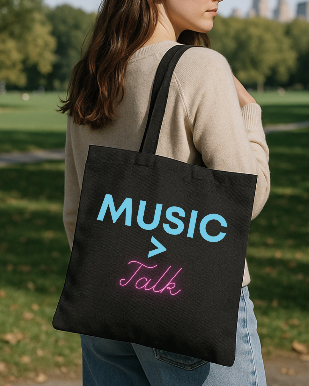 Music > Talk Cotton Canvas Tote, Lightweight Music Lover Grocery & Book Bag