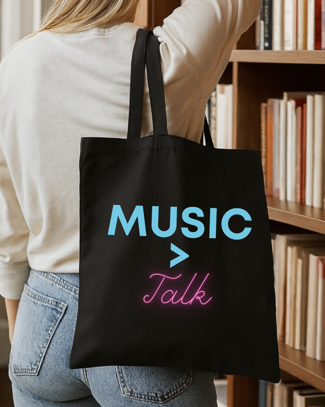Music > Talk Cotton Canvas Tote, Lightweight Music Lover Grocery & Book Bag