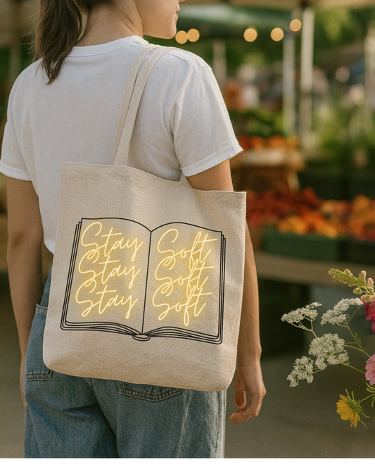 Book Lover Tote Bag — Illustrated Open Book Canvas Tote