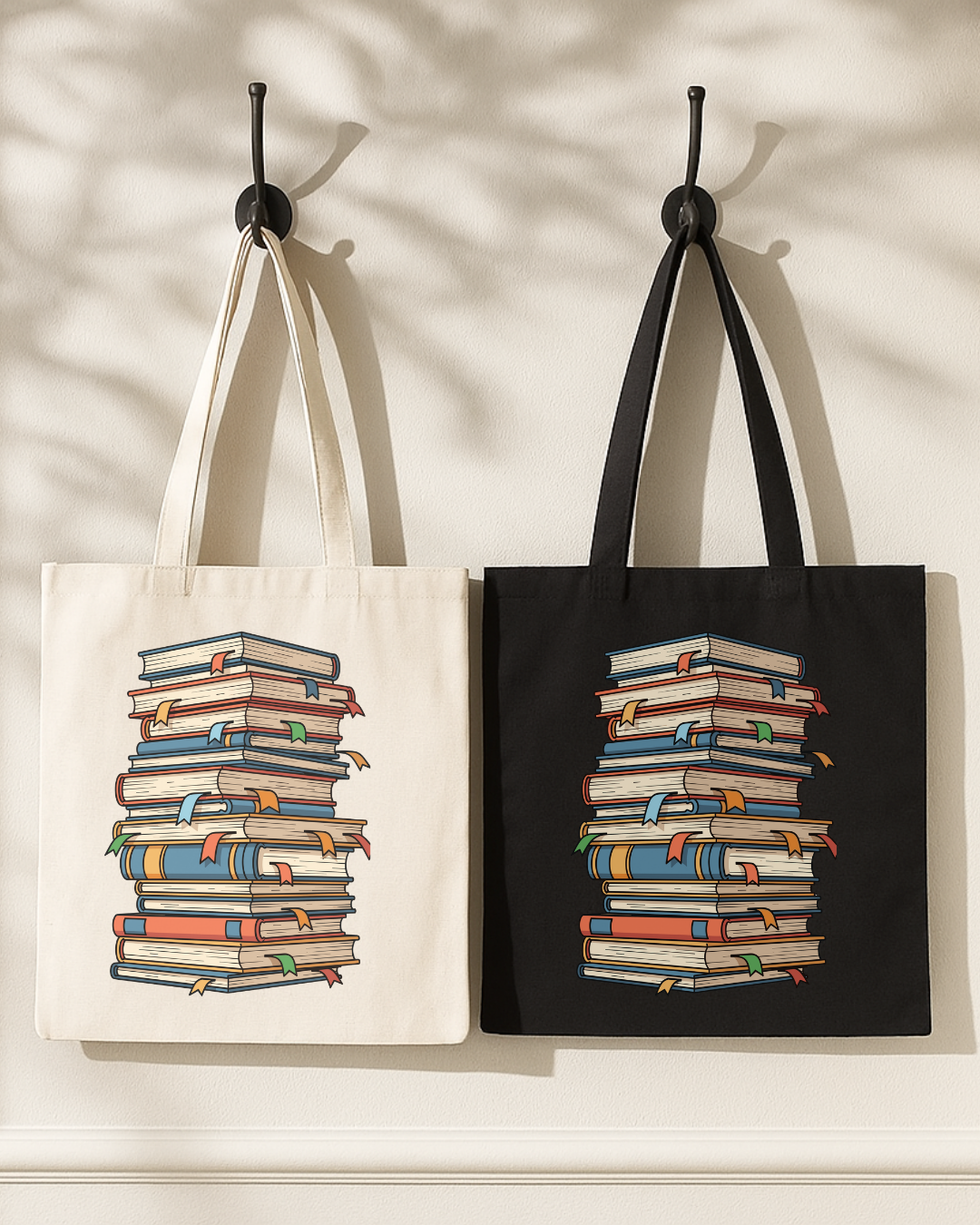 Book Lover Tote Bag — Stacked Vintage Books Canvas Grocery & Library Tote