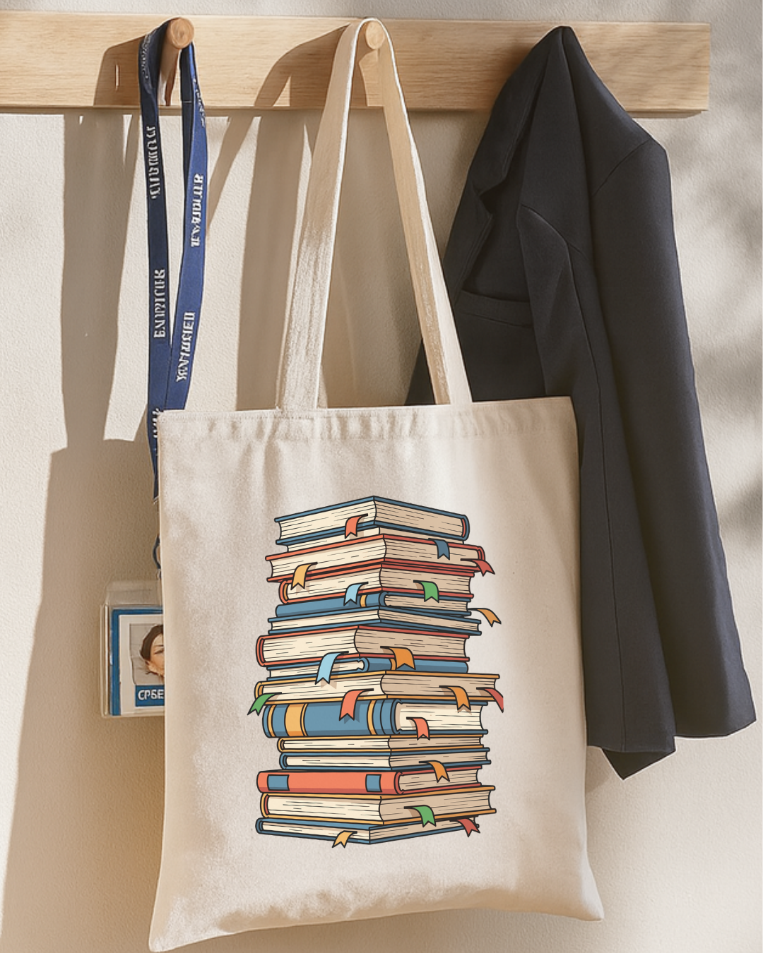 Book Lover Tote Bag — Stacked Vintage Books Canvas Grocery & Library Tote