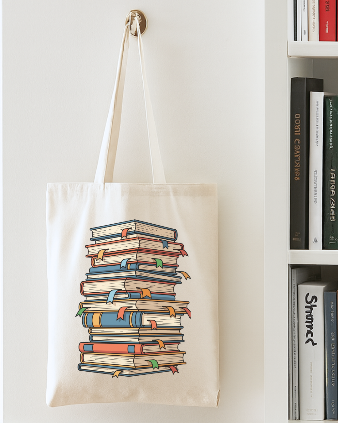 Book Lover Tote Bag — Stacked Vintage Books Canvas Grocery & Library Tote