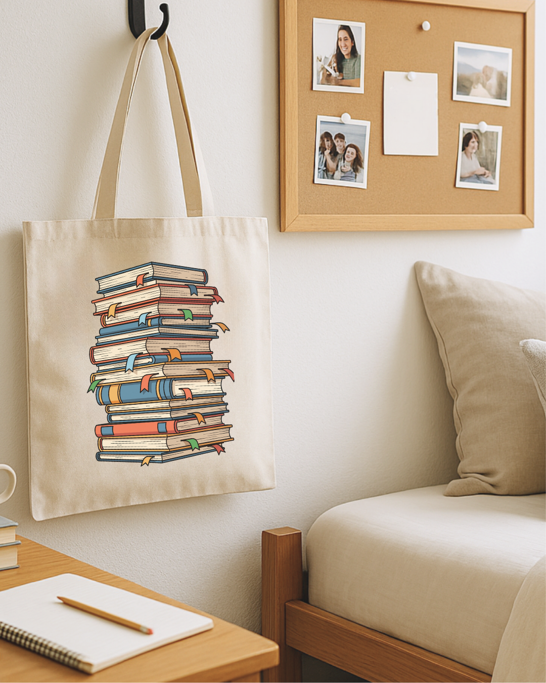Book Lover Tote Bag — Stacked Vintage Books Canvas Grocery & Library Tote