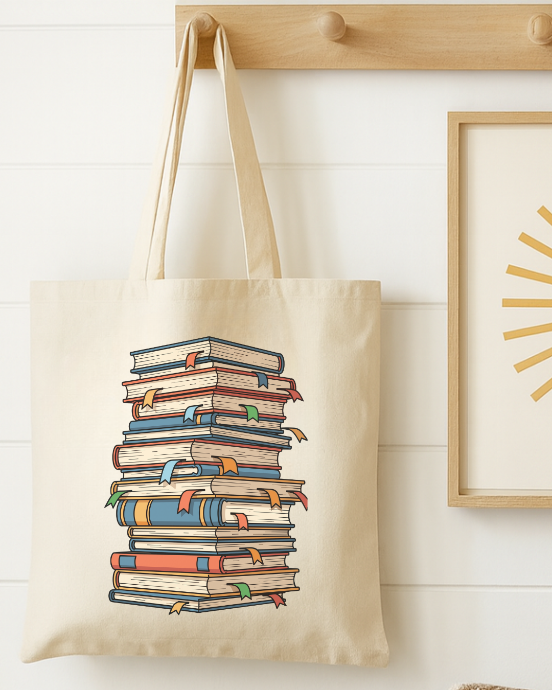 Book Lover Tote Bag — Stacked Vintage Books Canvas Grocery & Library Tote