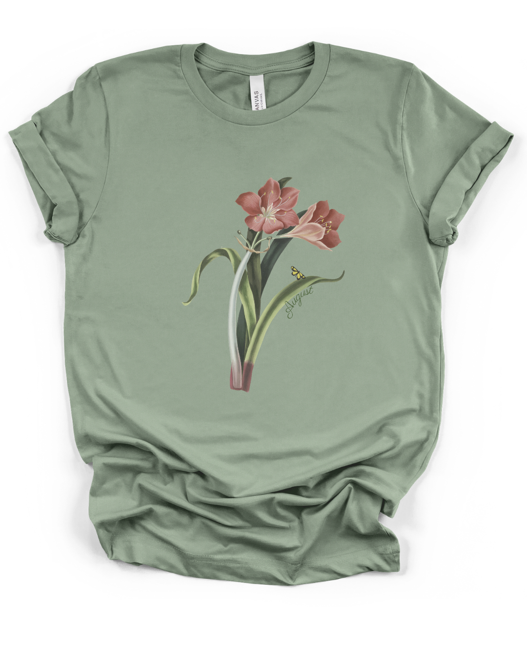 August Birth Flower Tee Gladiolus — Vintage Floral Plant Illustration T‑Shirt