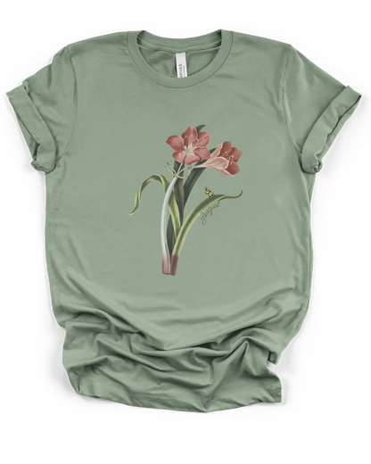 August Birth Flower Tee Gladiolus — Vintage Floral Plant Illustration T‑Shirt