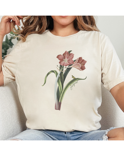 August Birth Flower Tee Gladiolus — Vintage Floral Plant Illustration T‑Shirt