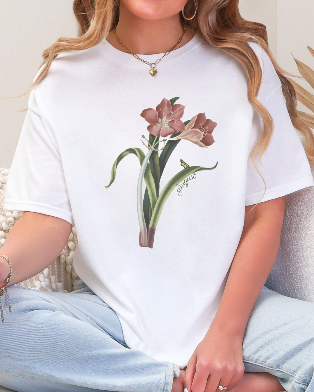 August Birth Flower Tee Gladiolus — Vintage Floral Plant Illustration T‑Shirt
