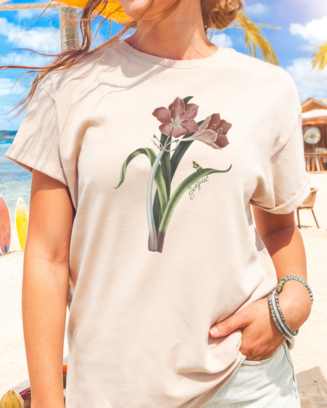 August Birth Flower Tee Gladiolus — Vintage Floral Plant Illustration T‑Shirt
