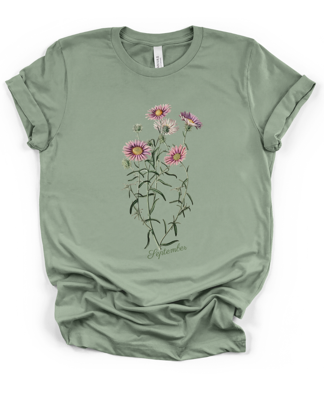 September Birth Flower Aster Tee — Vintage Wildflower for Nature Lovers