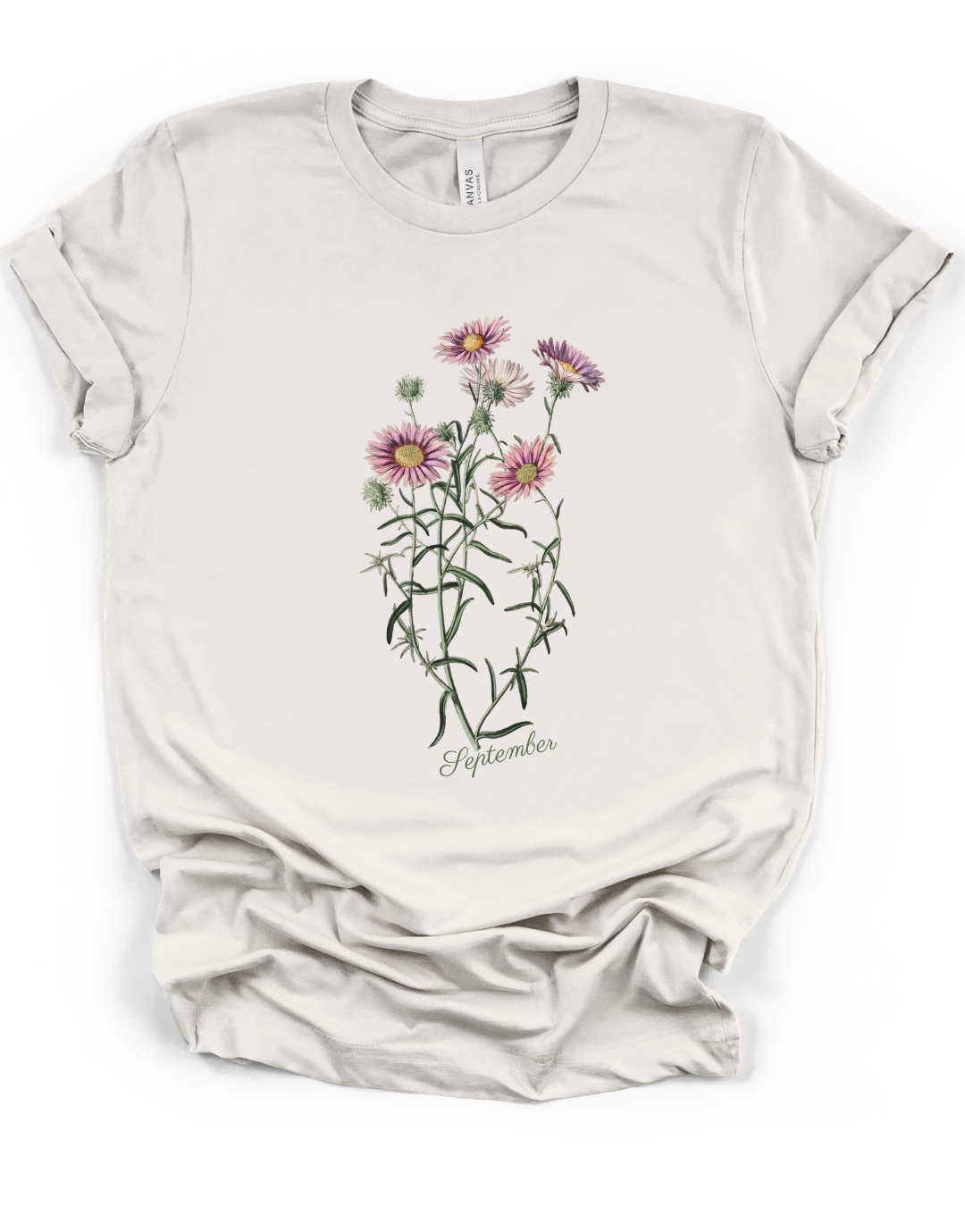 September Birth Flower Aster Tee — Vintage Wildflower for Nature Lovers