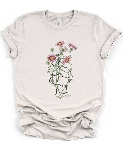 September Birth Flower Aster Tee — Vintage Wildflower for Nature Lovers