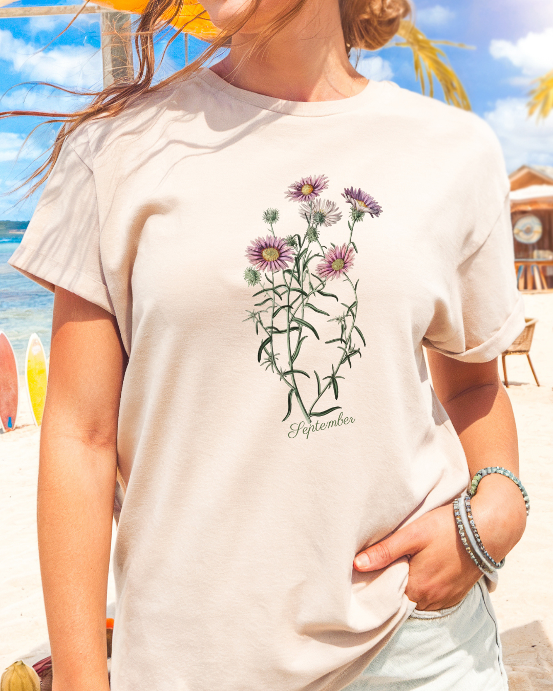 September Birth Flower Aster Tee — Vintage Wildflower for Nature Lovers