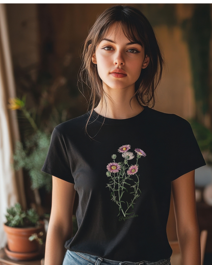 September Birth Flower Aster Tee — Vintage Wildflower for Nature Lovers