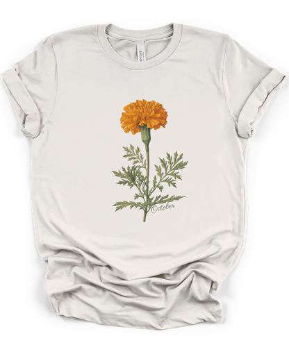 Marigold Botanical Tee — Vintage Floral Birthday Flower