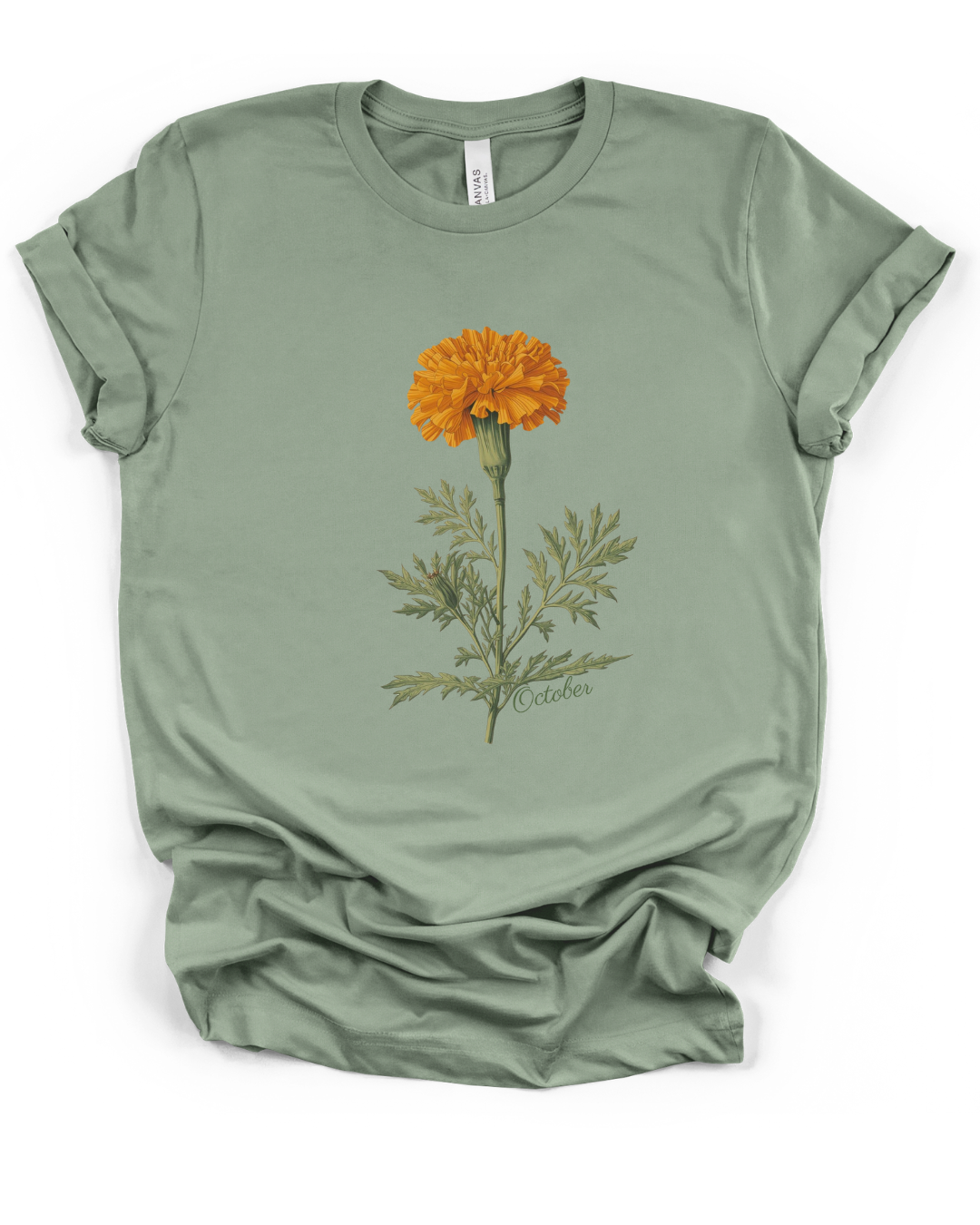 Marigold Botanical Tee — Vintage Floral Birthday Flower