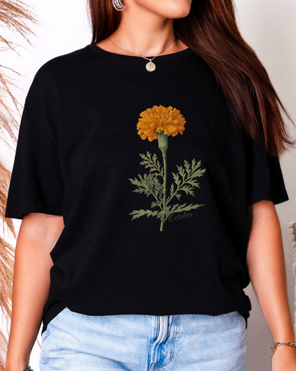 Marigold Botanical Tee — Vintage Floral Birthday Flower