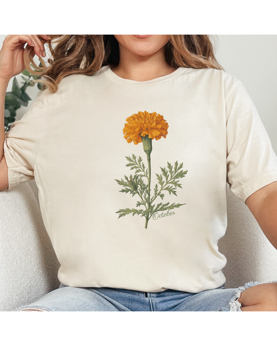 Marigold Botanical Tee — Vintage Floral Birthday Flower