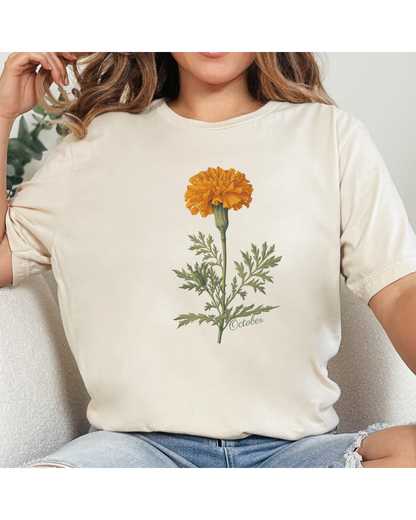 Marigold Botanical Tee — Vintage Floral Birthday Flower