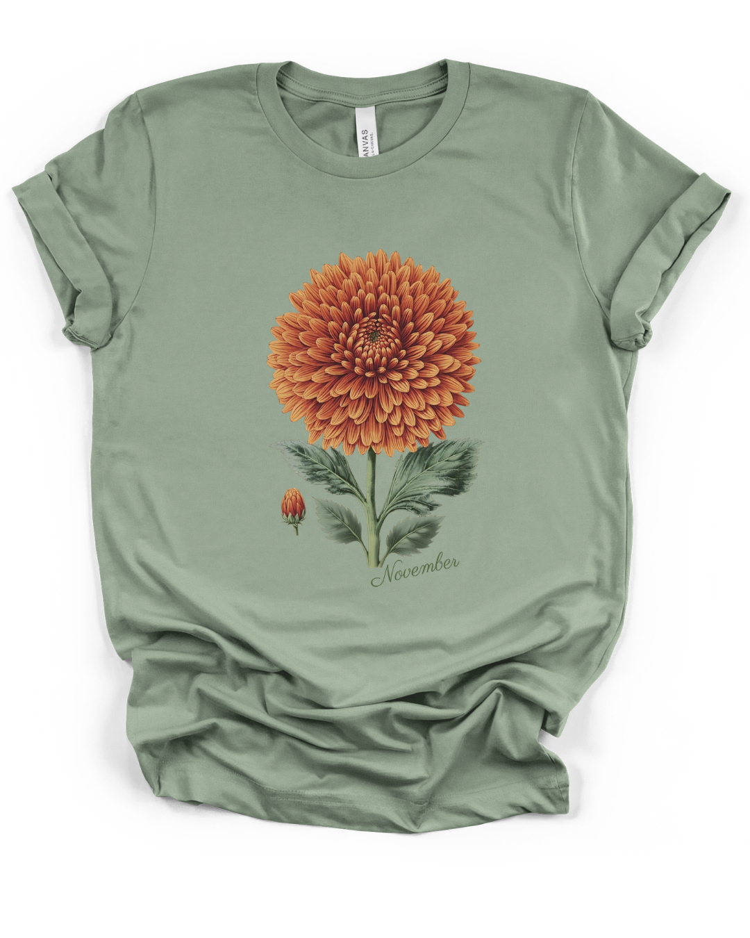 November Birth Flower Tee — Vintage Botanical Chrysanthemum