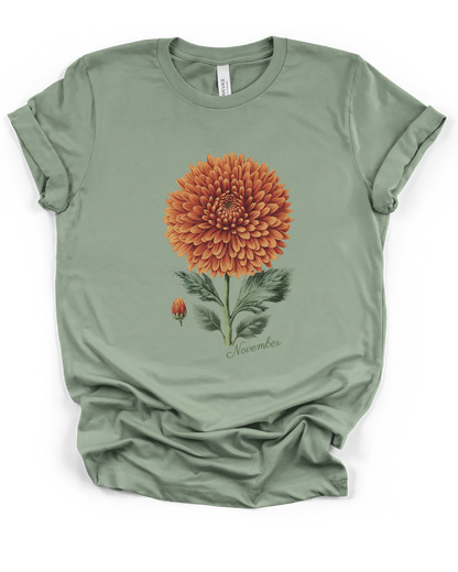 November Birth Flower Tee — Vintage Botanical Chrysanthemum