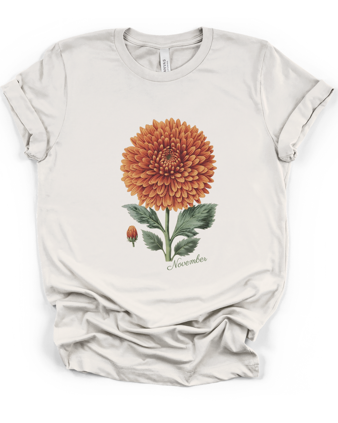 November Birth Flower Tee — Vintage Botanical Chrysanthemum