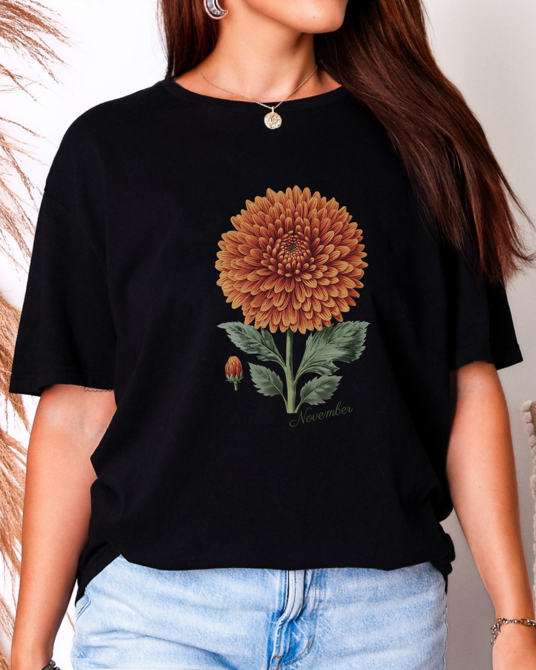 November Birth Flower Tee — Vintage Botanical Chrysanthemum