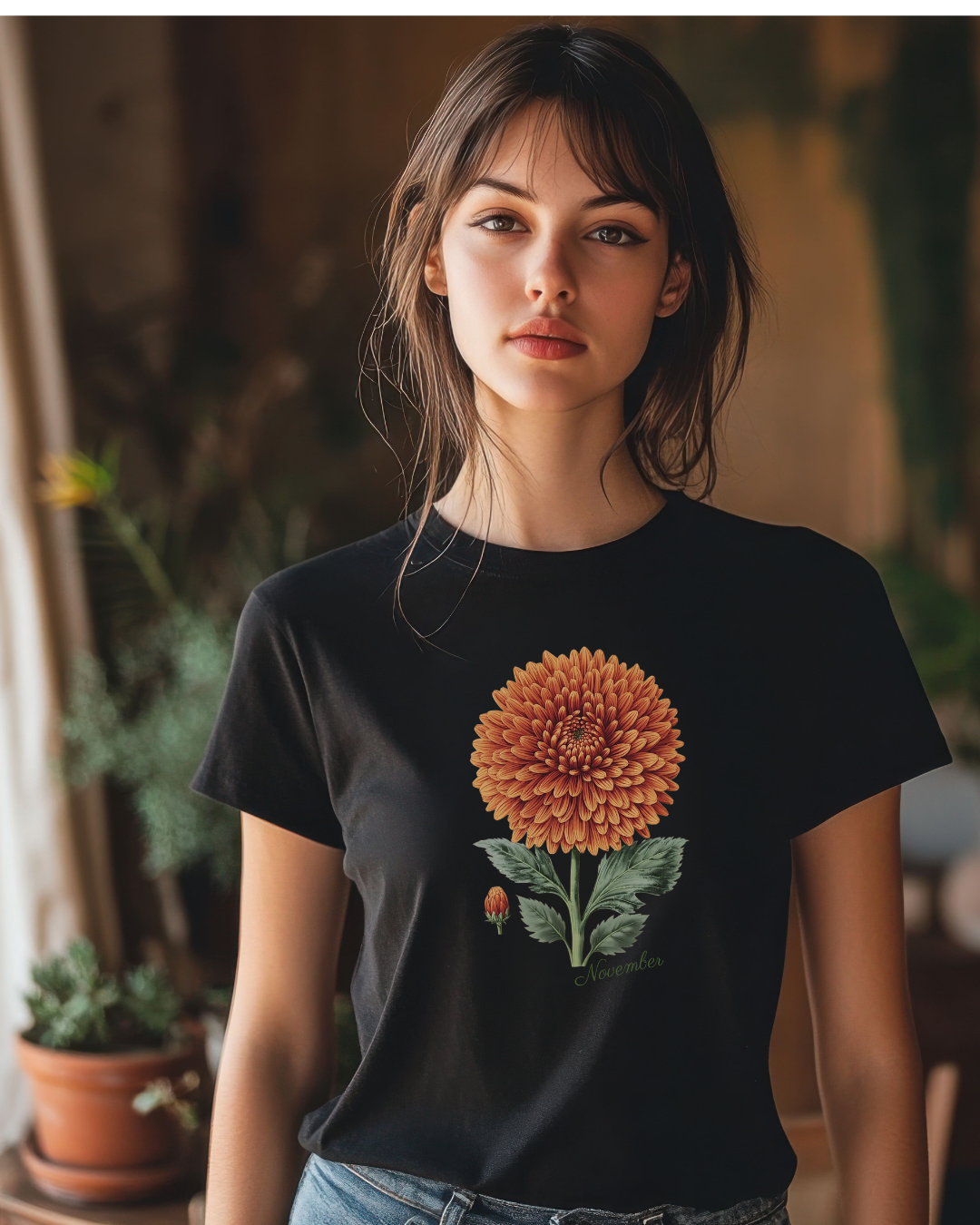 November Birth Flower Tee — Vintage Botanical Chrysanthemum