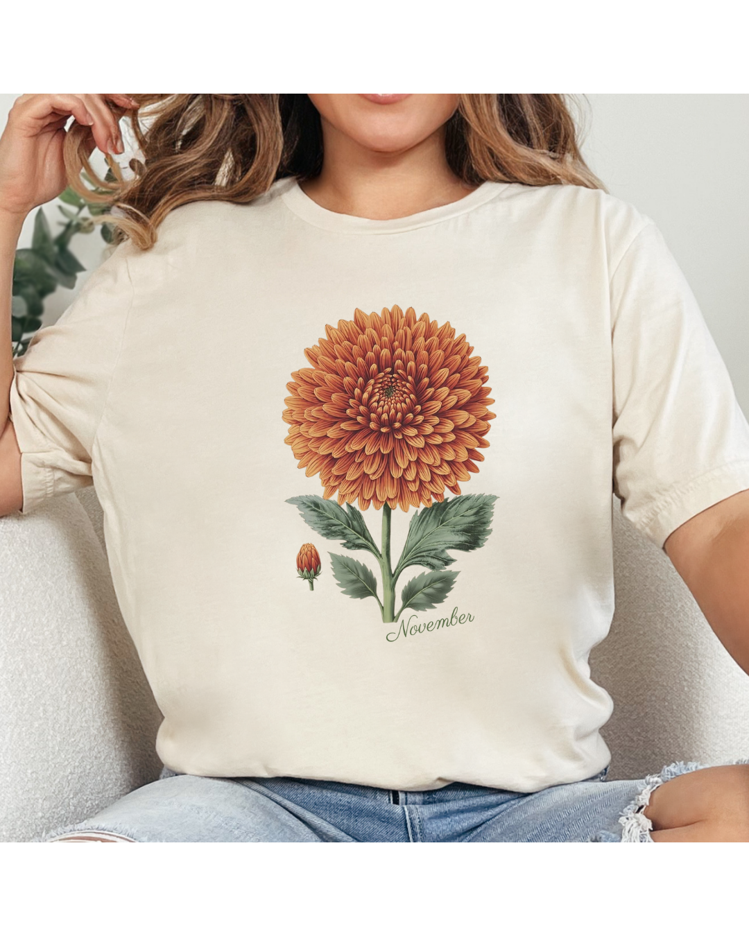November Birth Flower Tee — Vintage Botanical Chrysanthemum